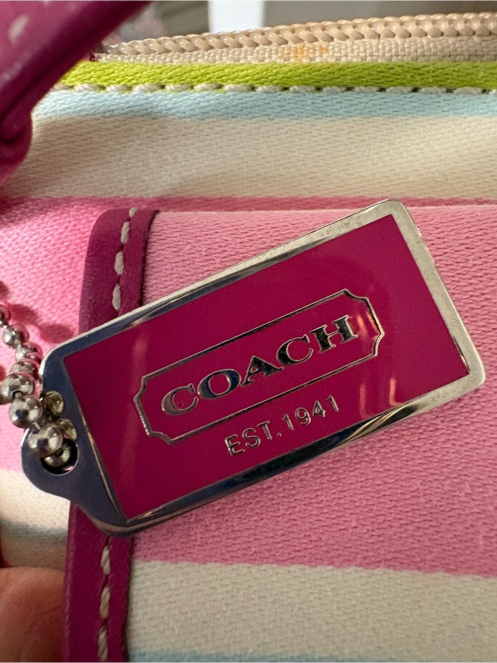 Coach Pink Striped Wristlet - Picture 4 of 13